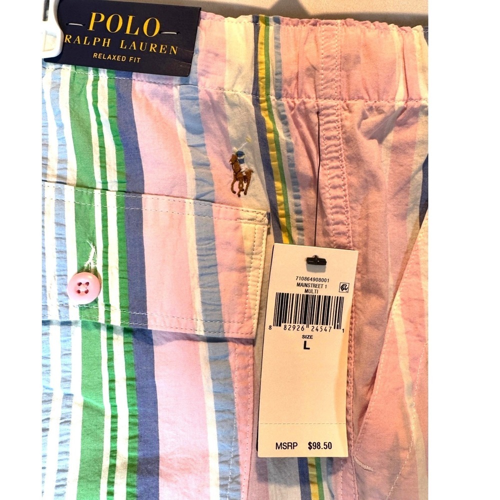 NEW Polo Ralph Lauren Relaxed Fit Stripe Cotton Seersucker Shorts Large Preppy - Picture 2 of 6